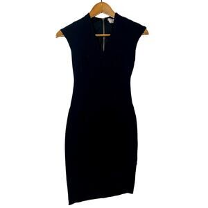 Helmut Lang Knit Jersey Dress V Neck Asymmetrical Hem Formal Statement Zipper XS